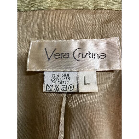 Vera Cristina Womens Silk Linen Blazer Jacket L Green Corpcore Preppy Minimalist - Picture 3 of 7